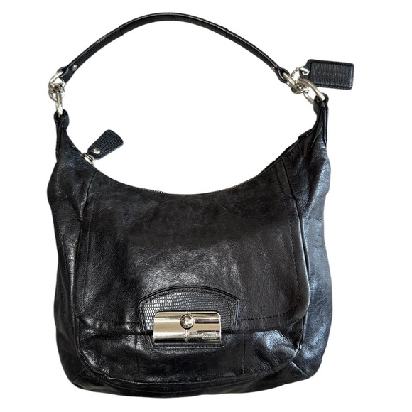 Coach The Kristin Black Waxy Leather Shoulder Bag With Front Pocket EUC - Picture 1 of 10